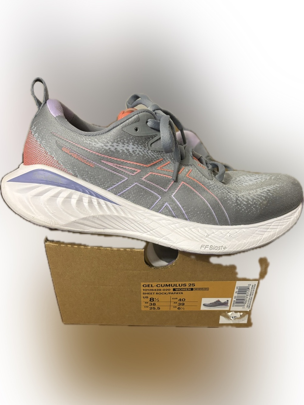 Asics Women's Gel Cumulus 25 Gray Running Shoes with Pink and Purple Accents - Picture 2 of 10
